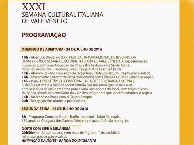 XXXI Semana Cultural Italiana de Vale Vêneto e XXXI Festival Internacional de Inverno da UFSM